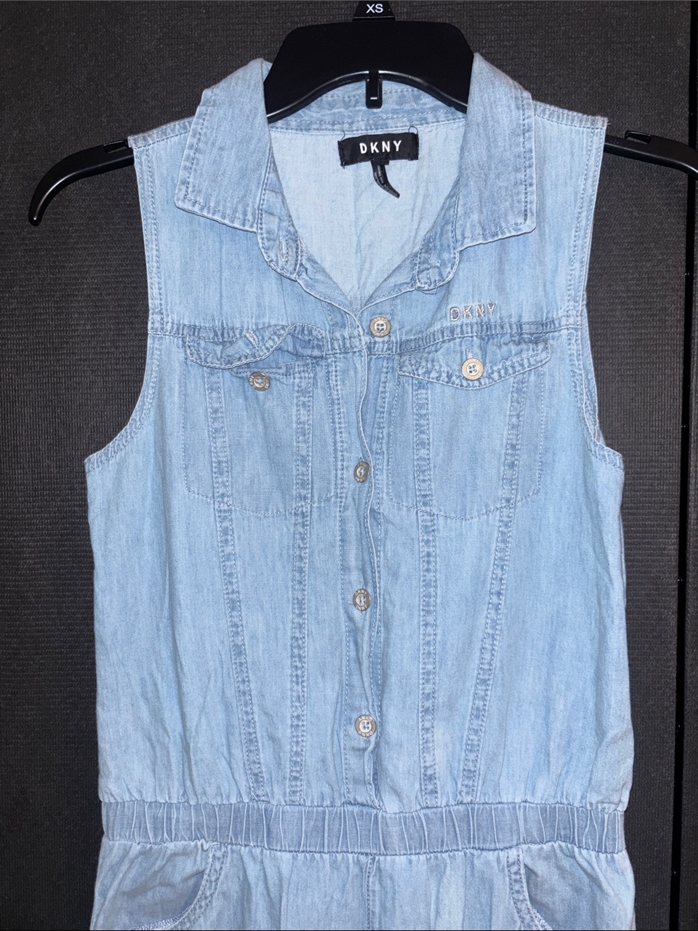 DKNY Light Blue Denim Sleeveless Jumpsuit